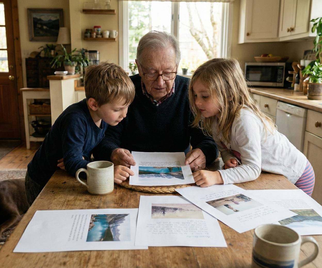 Hands connecting over photos
