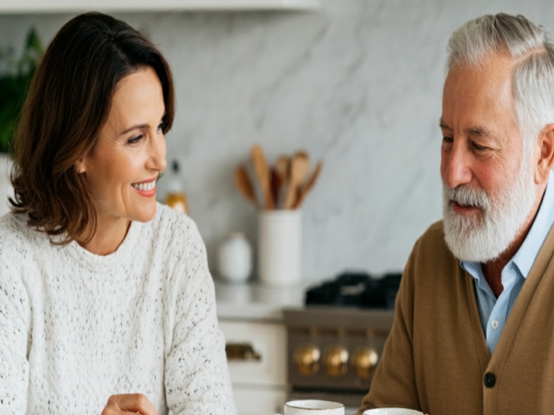 A younger person's hands holding an older person's hands over a printed photo album.